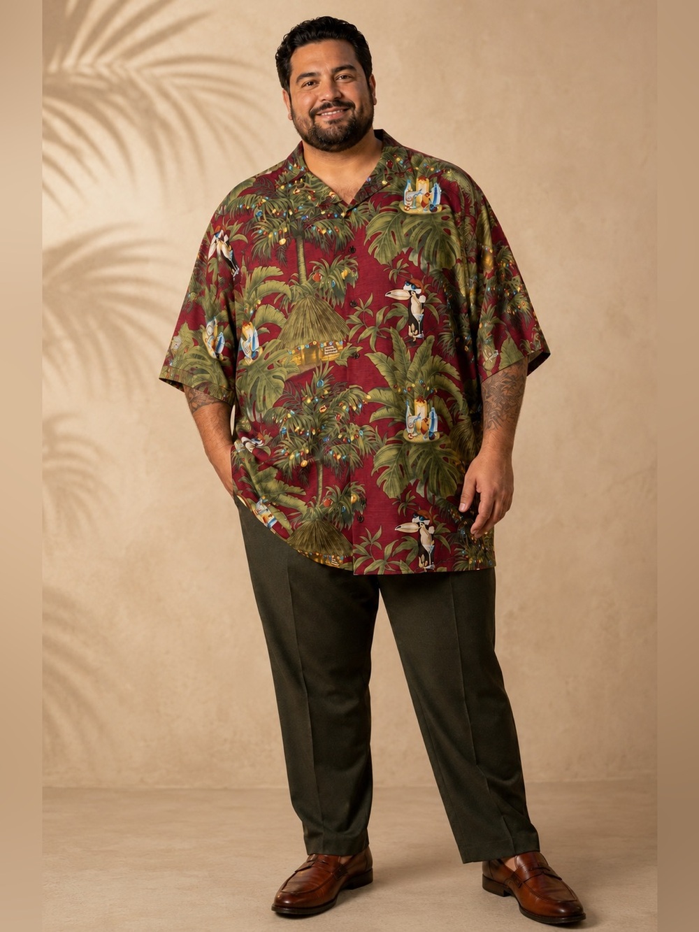 Tommy Bahama Workshop Christmas Silk Shirt XXL Red Toucan Holiday Aloha